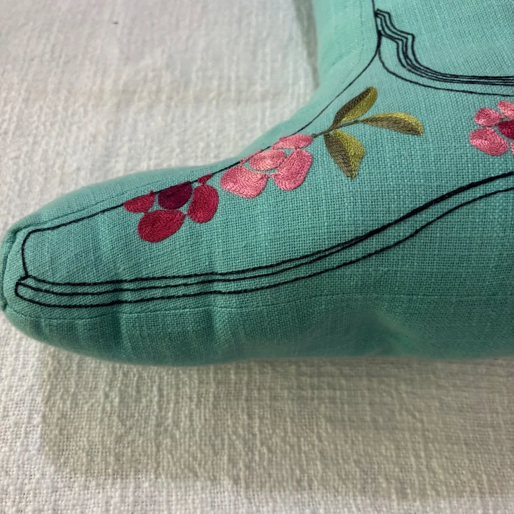 Junk Gypsy for PBteen Turquoise Floral Embroidered Cowboy Boot Decorative Pillow